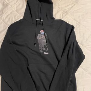 womens medium bernie sanders mitten meme black hooded pullover sweatshirt